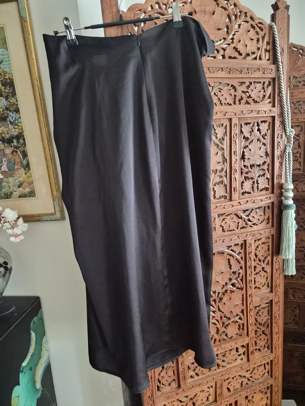 Zara Black Satin Midi Skirt